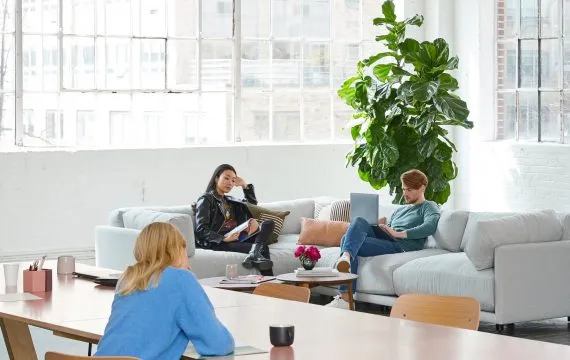 people sitting on couch in casual office